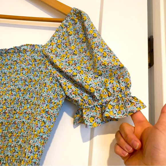 NWT Melloday Women’s Smocked Ditsy Floral Puff Bubble Sleeve Dress Size M - Picture 6 of 9